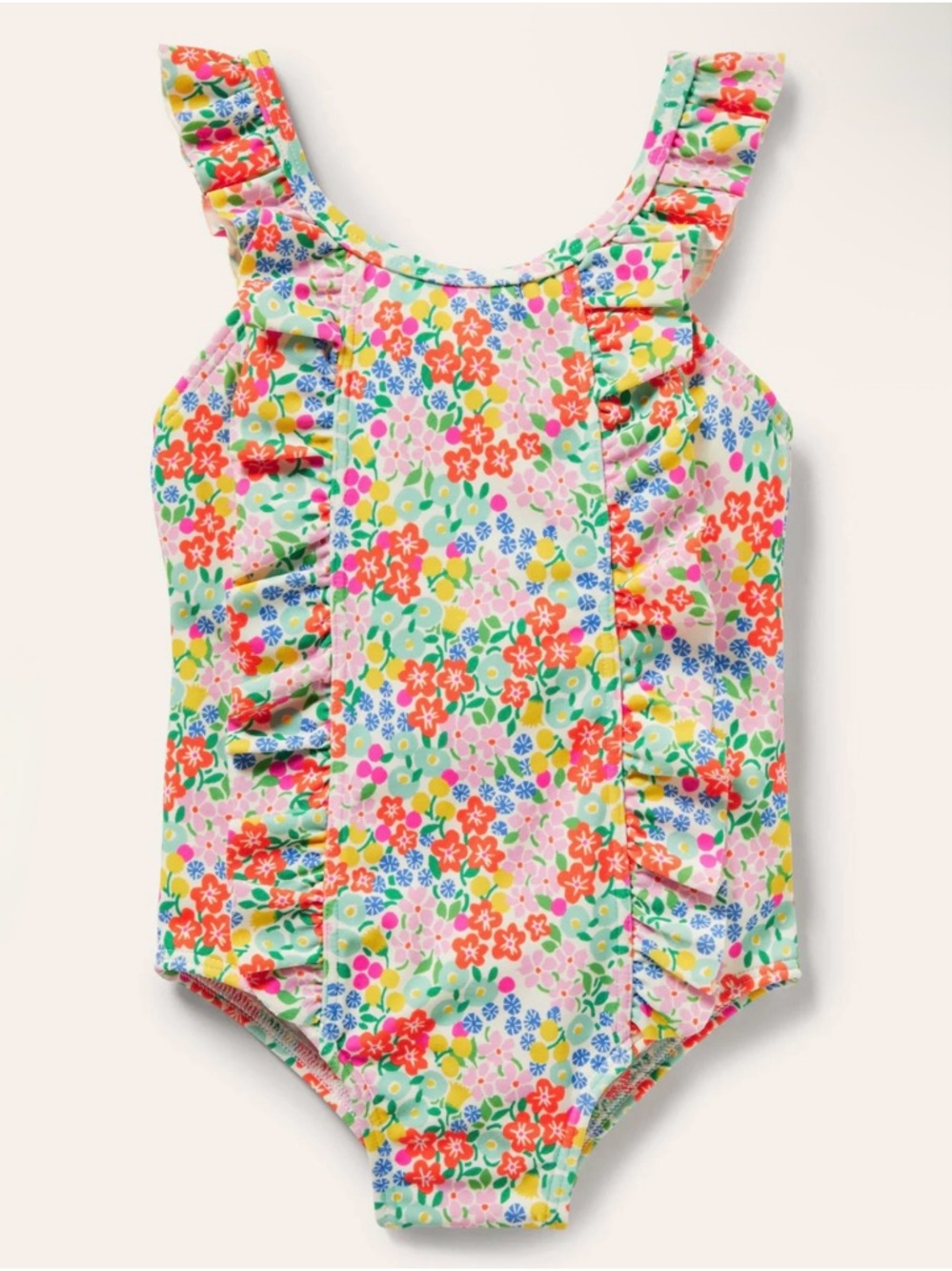 Baby Boden Girls Floral Bow Back Swimsuit, Sweetcorn Tropical Flowerbed - 18-24M